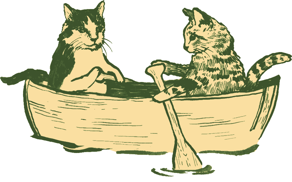Two cats rowing a little boat
